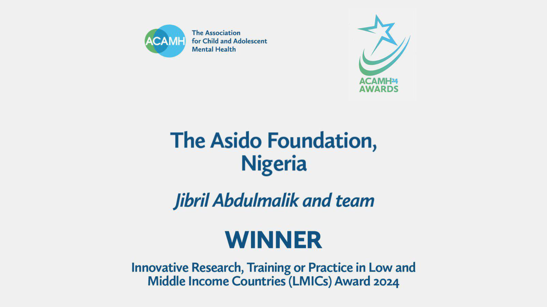 AsidoACAMH Asido Foundation Wins Prestigious ACAMH Award, Recognised for Groundbreaking Mental Health Initiatives in Low and Middle Income Countries.