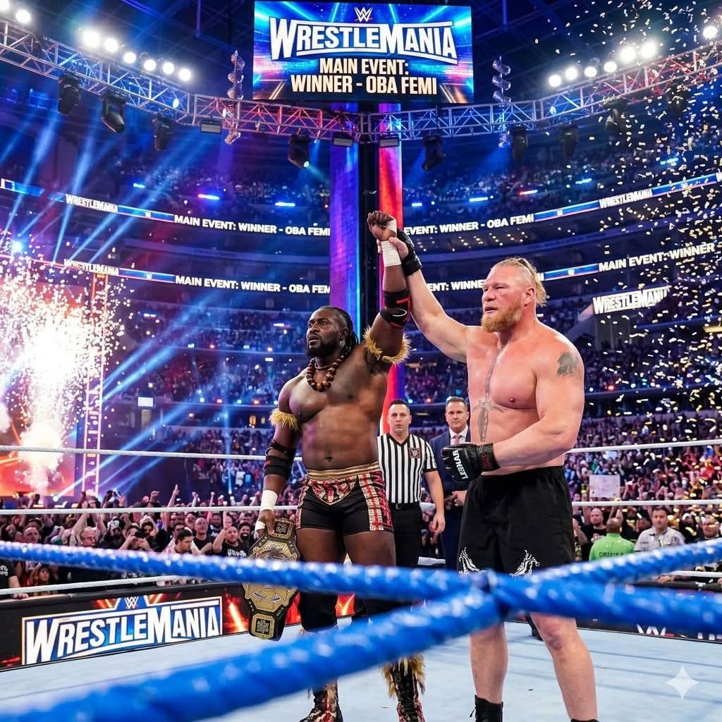 FB_IMG_1776685907455 🇳🇬 Oba Femi Stuns Las Vegas, Dismantles Brock Lesnar in WrestleMania 42 Showstopper.✓✓✓Newzspy Sports.